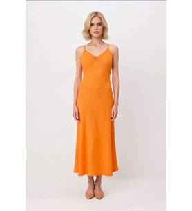 Kadın İnce Askılı V Yaka Dokulu Bodycon Maxi Elbise Astarsız Rahat Kesim Yaz Koleksiyonu Günlük