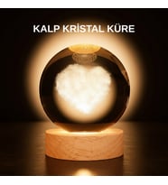 Romantik Kalpli Kristal Cam Küre USB’li LED'li Dekoratif Obje