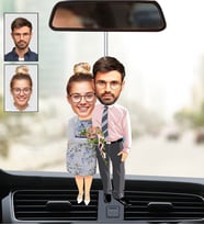 Kişiye Özel Fotoğraflı Anne Ve Baba Tasarımlı Karikatür Araba Dikiz Ayna Süsü