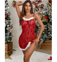 Kırmızı  Dantel Transparan Vücudu Saran Yılbaşı Babydoll Gecelik