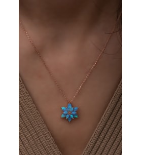 Açık Mavi Opal Taşlı 925 Ayar Gümüş Lotus Kolye