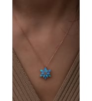 Açık Mavi Opal Taşlı 925 Ayar Gümüş Lotus Kolye