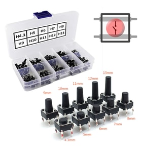 200 Adet 6x6mm Tact Buton Set 10 Farklı Yükseklikte 4 Pin Dokunmatik Anlık Basmalı Düğme Anahtar