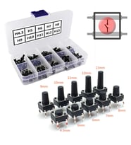 200 Adet 6x6mm Tact Buton Set 10 Farklı Yükseklikte 4 Pin Dokunmatik Anlık Basmalı Düğme Anahtar
