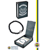 Fenerbahçe Orijinal Lisanslı Fb Logo Lav Taşı Doğaltaş Bileklik Hediyelik Ahşap Kutulu (Siyah)