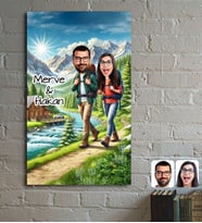BK Gift Kişiye Özel Doğa Yürüyüşü Karikatürlü Ahşap Tablo - 1, Sevgililer Günü, Sevgiliye Hediye