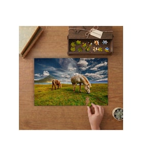 Doğada Otlayan Atlar Tasarımı 240 parça Ahşap Puzzle Ahşap Kutuda MP09990
