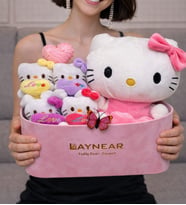 Premium Özel Seri  - Küçük ve Büyük Sevimli Hello kitty Pembe Kadife Kutuda (Beyaz-Pembe)