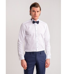Beyaz Erkek Ekstra Slim Fit Pamuklu Ata Yaka Uzun Kol Gömlek