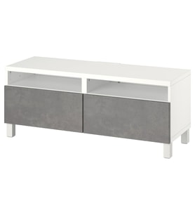 TV Sehpası, Beyaz-Koyu Gri, 120x42x48 cm, Çıt Çıt Raylı