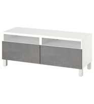 TV Sehpası, Beyaz-Koyu Gri, 120x42x48 cm, Çıt Çıt Raylı