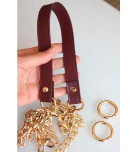 Angel Çanta Aksesuar Suni Deri Dikişli Light Gold Zincirli Bordo Renk Çanta Sapı