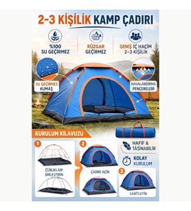 River World Kamp ve Doğa İçin Çadır Kurulumu Manuel 2-3 Kişilik Ölçüleri 220 cm x 250 cm x 150 cm