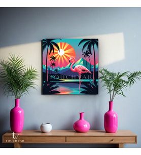 Kare Kanvas Tablo Flamingo Tropikal Palmiye Hayvan Tablosu Ev Ofis Duvar Dekoru