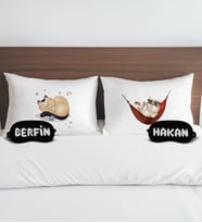 BK Gift Kişiye Özel Eğlenceli Kedi Tasarımlı Pamuklu Yastık Kılıfı ve Göz Bandı Çift Uyku Seti-2, Tasarım Ev Tekstili, Uyku Bandı, Ev Hediyesi