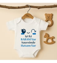 Pia Baby B43 %100 Pamuk İyi ki Babam Var Sayesinde Havam Var Yazılı Tasarlanabilir Bebek Body (Ekru)