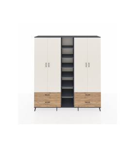 Hyperion Dolap 12 Raflı 4 Çekmeceli 2 Askılı 220x44x243 Antrasit-Aytaşı/Çam