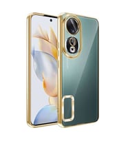Coverzone Huawei Honor 90 ile uyumlu K?l?f Kamera Korumal? Logo G�steren Parlak renk kenar �izgileri ile ??k bir tasar?m Colored Z-Omega Kapak Gold