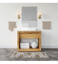 Banyo Paspası Mozaik Desenli Kahverengi Baskılı 50x80 Püsküllü Polyester Kaymaz Tabanlı Duş Paspası (Çok Renkli-Naturel)