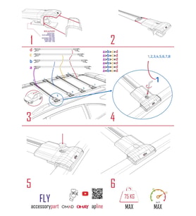 Peugeot Partner Tepee 2008-2018 Arası ile uyumlu FLY Model Ara Atkı Tavan Barı SİYAH 4 ADET BAR