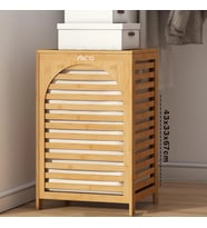 KALIN AHŞAP BAMBU KİRLİ ÇAMAŞIR SEPETİ KUMAŞ ÇANTALI SEPET=43X33X67CM (5365)