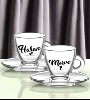 BK Gift Kişiye Özel İsimli DTF 2’li Cam Kahve Fincan Takımı-5, Sevgiliye Hediye, Arkadaşa Hediye, Doğum Günü Hediyesi