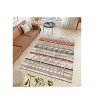Rovigo Home Dijital Baskı Yıkanabilir Kaymaz Taban Salon Halısı RVG0614 (Kahverengi)