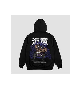 Unisex Siyah Kaido Baskılı Hoodie Oversize Kapşonlu Sweatshirt (Siyah)