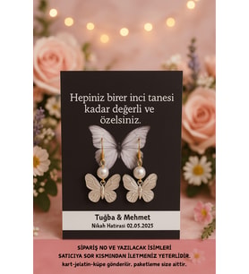 25 Adet Kelebek Kartlı Kelebek Sallantılı Küpe - Nikah, Nişan, Mevlid, Hediye - İsim Eklenir