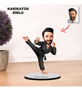 KİŞİYE ÖZEL KARİKATÜR KARATECİ TASARIMLI ERKEK BİBLO XKB15