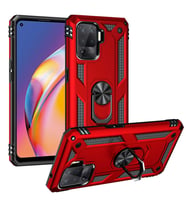 Oppo Reno 5 Lite Uyumlu Kılıf Standlı Manyetik Yüzüklü Military Magnetic Ring Polycarbonate and TPU Case (Kırmızı)