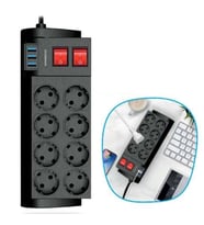 Durukar® Isıya Dayanıklı Termal Akım Korumalı 2 Metre 16A 4000W 8li Priz ve 3 Usb Li Uzatma Kablosu