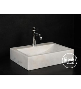 Sipahi Marble Afyon Beyaz Mermer Batarya Çıkışlı Kare Lavabo