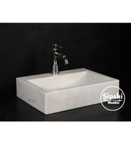 Sipahi Marble Afyon Beyaz Mermer Batarya Çıkışlı Kare Lavabo