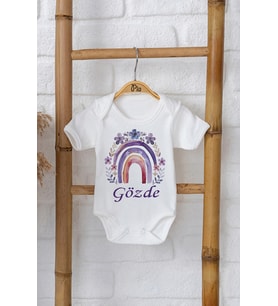 Pia Baby Premium %100 Pamuk İsme Özel Organik Baskılı Çıtçıtlı Bebek Body Zıbın Modelleri 5062-16 (Ekru)