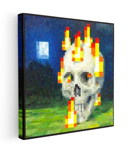 Kare Kanvas Tablo Skull On Fire Piksel Minecraft Tablosu Ev Ofis Salon Duvar Dekoru