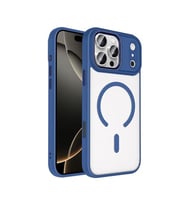 Coverzone iPhone 17 Pro Max ile uyumlu K?l?f Wireless ?arj �zellikli Metal buton Z-Krom MagSafe ile uyumlu ?effaf Transparan Double Color Silikon Kapak Lacivert