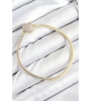 pilelistore Pirinç Charm Zirkon Taşlı Kalp Model Gold Renk Kadın Bileklik - TJ-BB7809