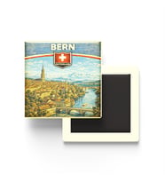 Retro İsviçre Bern Şehri Temalı Vintage Buzdolap Magneti – 9x9 cm