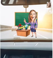 Kişiye Özel Karikatürlü Öğretmen Ahşap Araba Dikiz Ayna Süsü