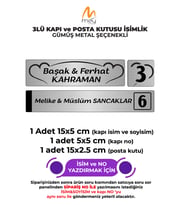 GÜMÜŞ METAL KAPI İSİMLİĞİ SETİ 3'LÜ - KAPI İSİMLİĞİ, KAPI NUMARASI, POSTA KUTUSU İSİMLİĞİ