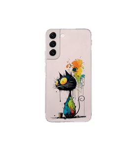 Samsung Galaxy S22 Plus ile Uyumlu Splash Kedi Tasarımlı Şeffaf Silikon Kılıf