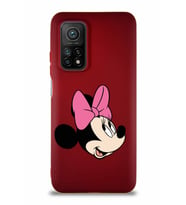 Xiaomi Mi 10T Soft Premier Kapak Minnie Mouse-A Tasarımlı Silikon Kılıf - Mürdüm (Şeffaf)