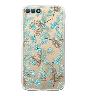 PrintiFy Huawei Y6 2018 Uyumlu Kamera Korumalı Floral Su Yeşili Tasarımlı Şeffaf Silikon Kılıf