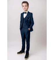 Erkek Çocuk Blazer Ceketli, Cepken Yelekli Lacivert Takım Elbise 10-16 Yaş