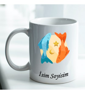 Kişiye Özel İsim ve Fotoğraf Baskılı Balık Burçlu Kupa Bardak No:005