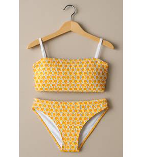 Bal Petek Desenli Sarı Bikini Takımı – Çift Taraflı Şık Tasarım 1140-S