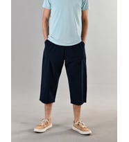 %100 Pamuk Keten Dokulu Beli Lastikli ve Bağcıklı Erkek Rahat Kalıp Bol Kesim Günlük Ev Dış Spor Yazlık Baharlık Giyim Diz Altı Uzun Büyük Beden Kapri Bermuda Şort Pantolon Eşofman Altı (Lacivert)