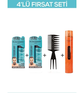 Fontenay Saç Şekillendirici Pudra Toz Wax Mat Effect X2 + Şekil Tarak'ı 2+Saç Spreyi  400ML 4'lü Set