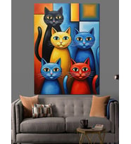 Renkli Kediler Pop Art Dekoratif Kanvas - Mdf Ahşap Tablo